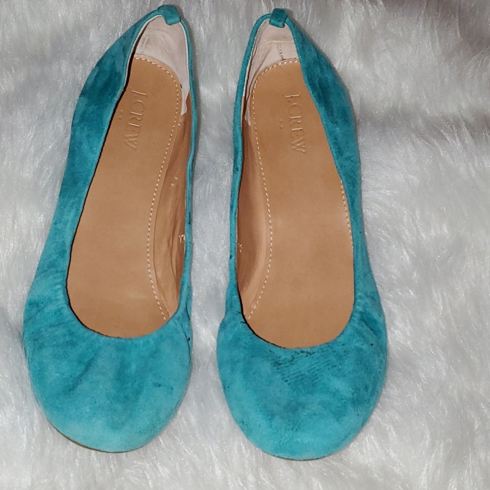J. Crew S. 7.5 Teal Suede Hidden Wedge Ballet